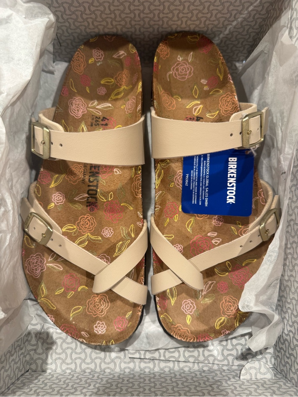 Birkenstock Mayari Women's Floral Footbed Sandals in Beige sandcastle